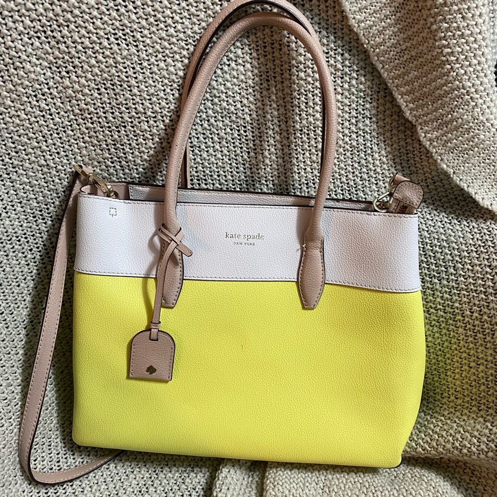 Kate Spade Leather Eva Colorblock Medium Top Zip Satchel Bag in Limelight